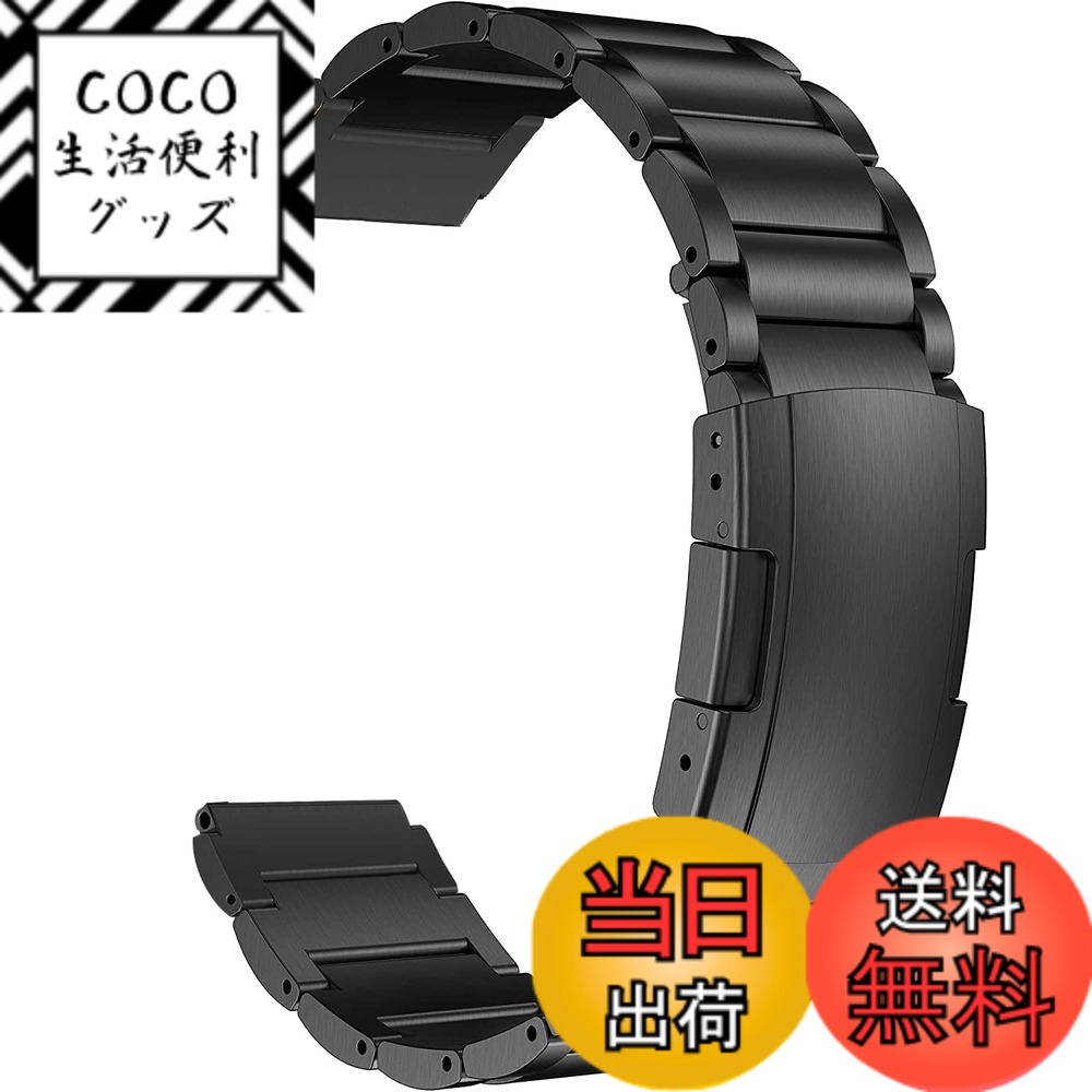 【送料無料】MaKTech チタンバンド、20mm軽量ワンピースメタルリンクブレスレット、Samsung Galaxy Watch 7 FE 6 5 4,40/42/43/44/45/46/47mm,Huawei GT 4/3-41/42mmに対応 (黒)