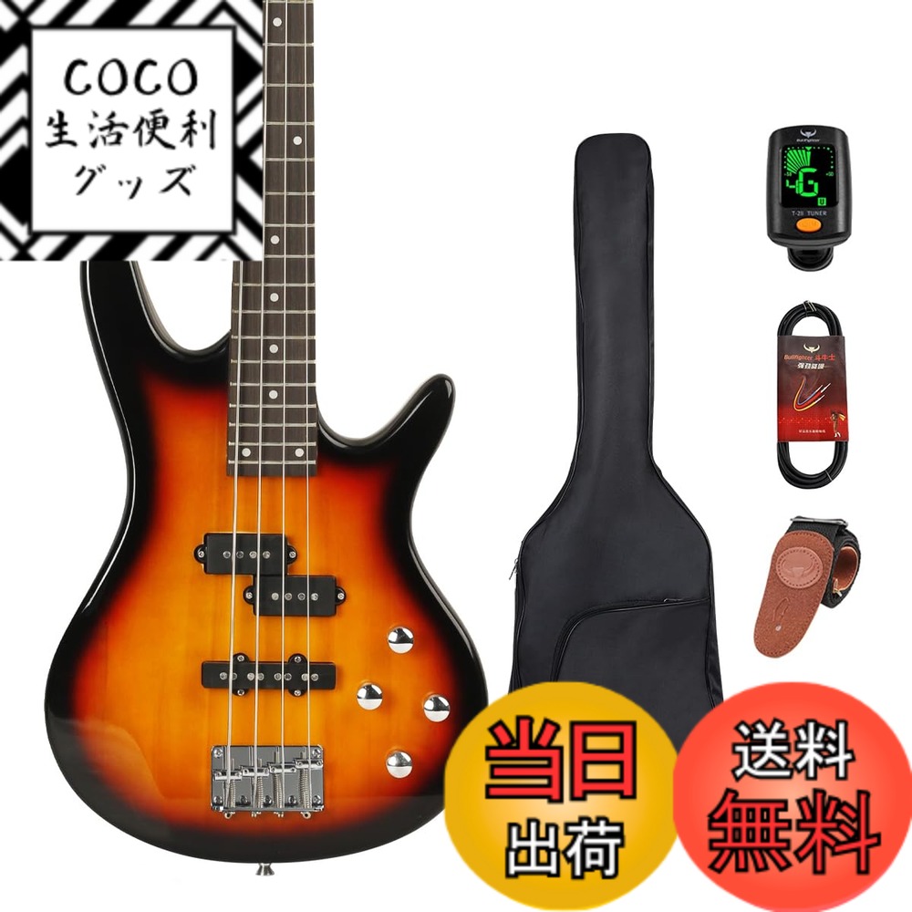 【送料無料】Bullfighter エレキベース 初心者入門セットアクセサリーセット付き、PB PJB 4弦bassエレキベース初心者入門パフォーマンスロック楽器 Bass [ソフトケース/シールド/ストラップ/ピック/調整用レンチ付属] (PJ-Sunset)