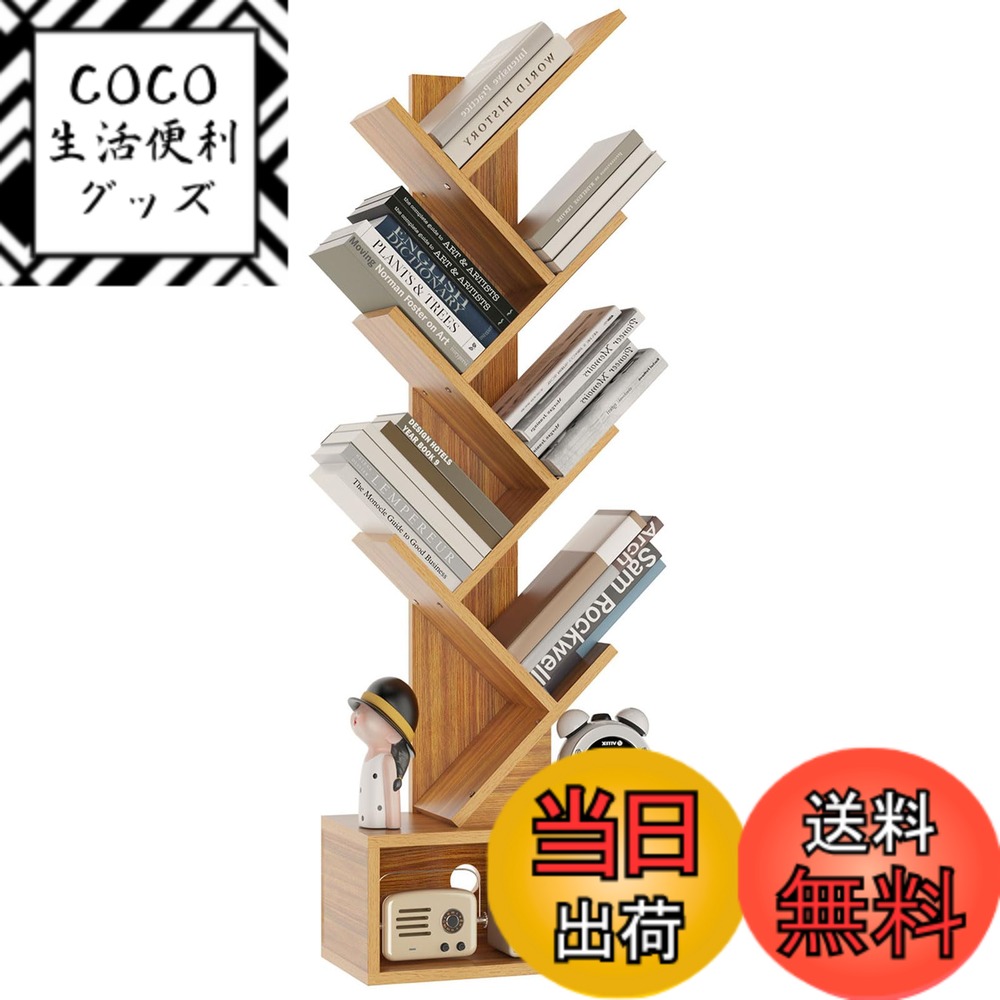 【送料無料】YMYNY 本棚6階建て間仕切り 立て棚 大容量木の棚 テープ置物格 独立式棚 ホームオフィスリビングオフィス用 38 x 19 x 112 cm CD転倒防止 雑誌書籍の展示用 木の色 JPHBC016N