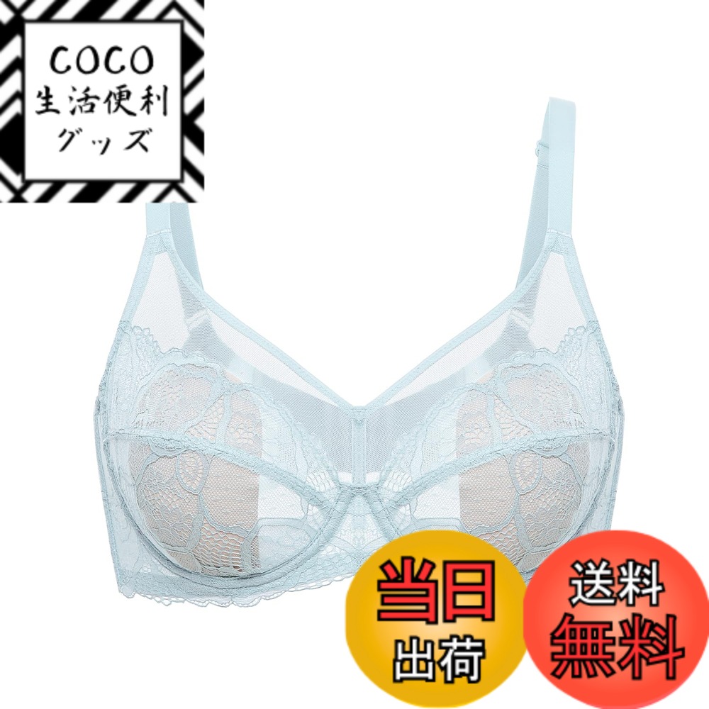【送料無料】[DOBREVA] ブラジャー 大きいサイズ レース シースルー 花柄 ワイヤー入り パッド付 小さく見せる 色：アークティックブルー、サイズ：E85