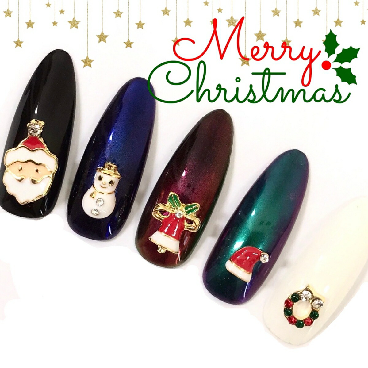 楽天市場 ネイルパーツ 5種類セット ネイル クリスマス サンタ スノーマン 雪だるま ツリー ベル 三角帽子 リース Xmas ネイルセット クリスタルストーン コスプレ ネイルアクセント ゴールド Saboe Saboe