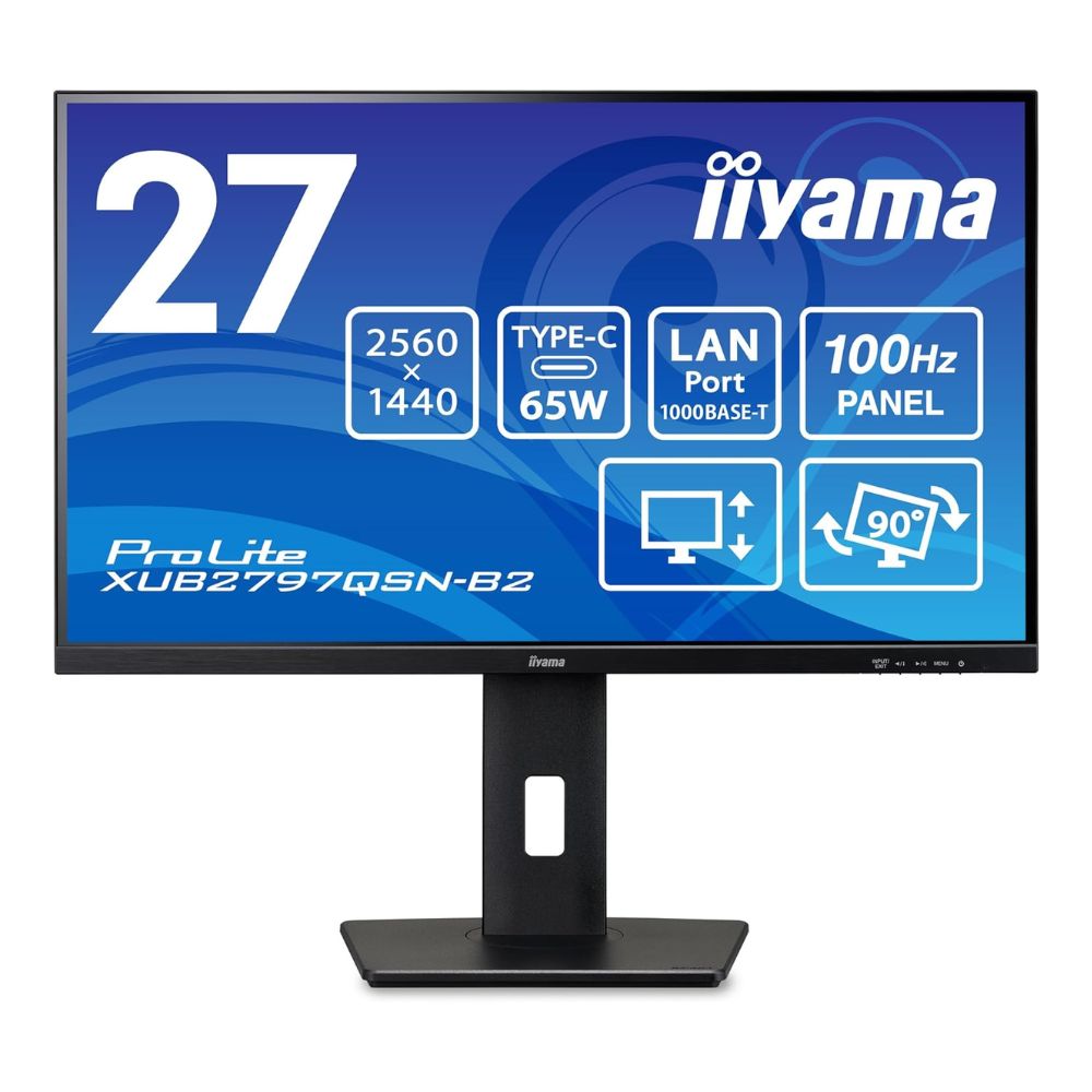 iiyama イイまっ盛り 管する ProLite XUB2797QSN-B2 ( 27型 WQHD 非光輝 DP HDMI USB-C 有線ローカルエリアネットワーク 昇降 チルト 中心 スイ呼びりん 内臓金棒引き VESA 3年度引き請ける )