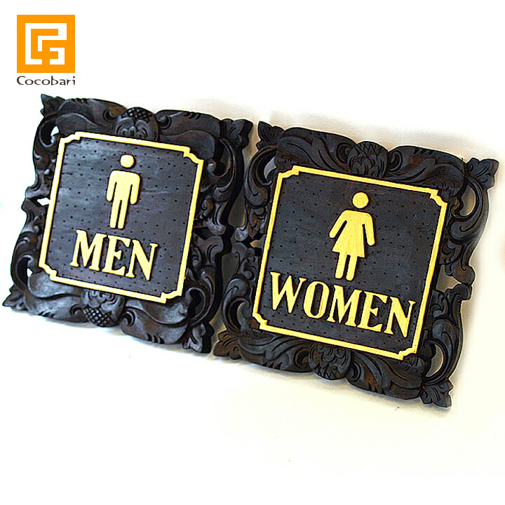 サインプレート イラスト スクエア Men Women トイレ 表示 プレート 看板 おしゃれ 木製 バリ風 バリ島 Marcsdesign Com