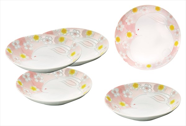 楽天市場】送料無料 ピンク志野うさぎ80深皿5個セット パスタ皿 5枚