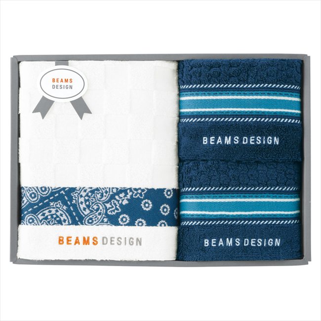 BEAMS DESIGN チェッカーバンダナ バスタオル&フェイスタオル2P ネイビーブルー 51-3139500GY/NB 内祝 内祝い お祝 御祝 記念品 出産内祝い プレゼント 快気祝い 粗供養 引出物