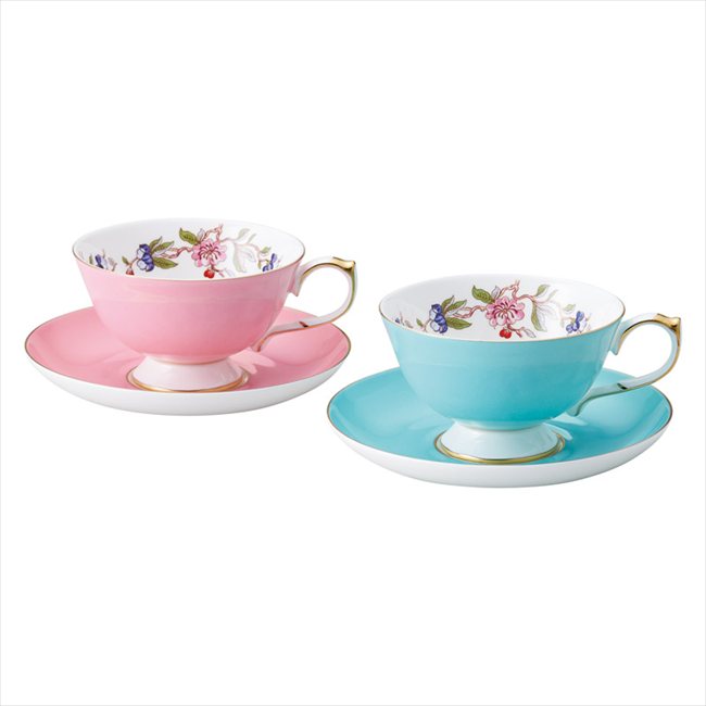 エインズレイ 〈ペンブロック〉 ペアティーカップソーサー アセンズ　ターコイズ&ピンク 290100608/408C 内祝 内祝い お祝 御祝 記念品 出産内祝い プレゼント 快気祝い 粗供養 引出物｜贈り物専門店ココイロギフト