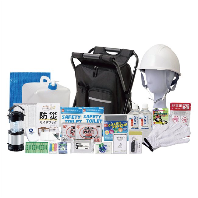 イス型リュック防災２３点セット２０００Ｅ 9-2000E 景品 記念品 粗品 ノベルティ 名入れ 御挨拶 ご挨拶｜贈り物専門店ココイロギフト