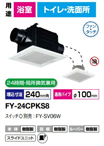 24年製 パナソニック 換気扇【FY-24CPKS8】二室用・ルーバーセット Panasonic パナソニック FY-24CPKS8 天井埋込形換気扇 2室換気用