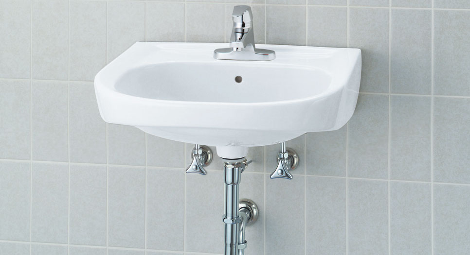 洗面幼児用便器 (壁水抜き・壁水) 幅560粍 L-176UAP書き割り色合いBW1 (洗面どんぶり鉢+単水栓LF-E02+止水栓+水抜き金具+うしろ側ハンガー+取り付け木ねじ釘の一揃え書き割りです) シングル生き胆単水栓、ポップアップ栓付【完全無欠品】