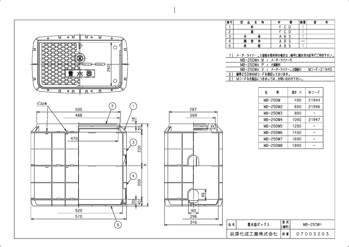 上水道関連製品 ボックス製品 量水器ボックス MB 20Rシリーズ MB-20RHN