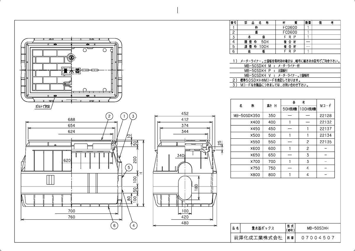 上水道関連製品 ボックス製品 量水器ボックス MB 20Rシリーズ MB-20RHN