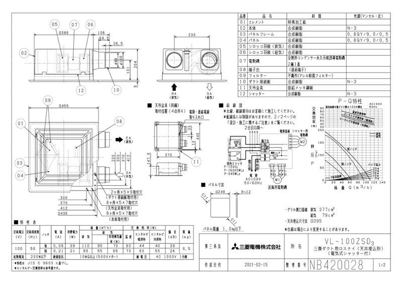 VL-100ZSD3 三菱 換気扇 フルフラットインテリアパネル 換気扇 ...