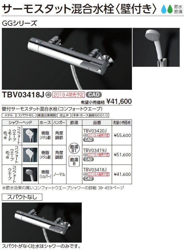 驚きの安さ TOTO 浴室用水栓金具 TBV03447J GGシリーズ 壁付サーモスタット混合水栓 コンフォートウェーブめっきシャワー  ※スパウト70mm  discoversvg.com