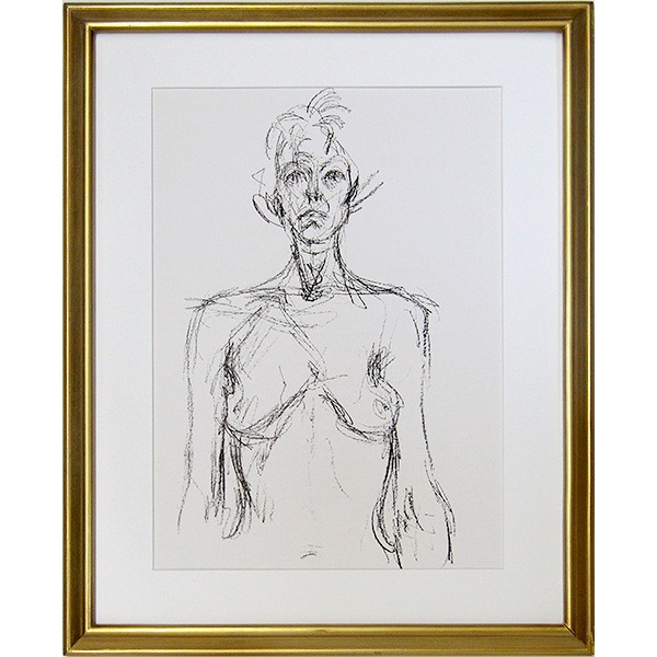 ★ 版画　ジャコメッティ 「女性の胸像（デリエール・ル・ミロワール　1961年発行・No.127より）」 リトグラフ　額入り　人物画　1961年制作　実存主義　彫刻家　Giacometti 21,000円