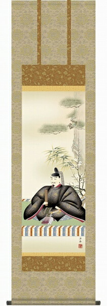 掛軸 小野洋舟 「天神」 尺三立（約44.5ｘ164cm）高精彩工芸画+手彩 KZ1MC4-027 掛け軸 人物 新品 表装済 人物画 菅原道真 松竹梅 天満宮 慶祝