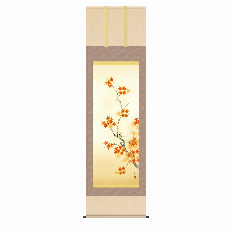 楽天市場】掛軸 藤田春穂 「月紅葉」 九寸立 日本画 真筆 手描き