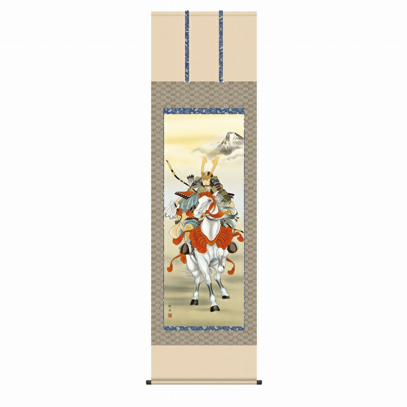 長江桂舟 「白馬武者」 尺五立（約54.5ｘ190cm） 掛軸 高精彩巧芸画 手彩入り KZ2F2-074 新品 表装済 桐箱収納 掛け軸 人物 武者 端午の節句 節句｜やまとや画廊