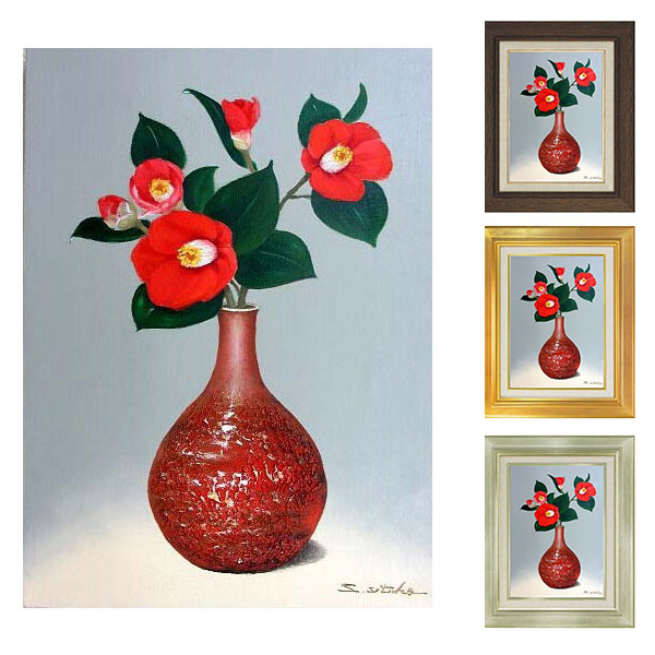 油彩画　花瓶の花　【静物】　額装　肉筆画　メイドイン　オーストリア　即決品 楽天市場】手描き 油絵 額入り油彩画 椿 花瓶 F6サイズ 縦 赤 冬