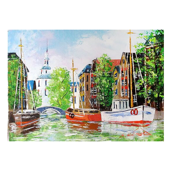 油絵　絵画　鈴木通『岸壁の漁船』 油絵 絵画 鈴木通『岸壁の漁船』 - メルカリ