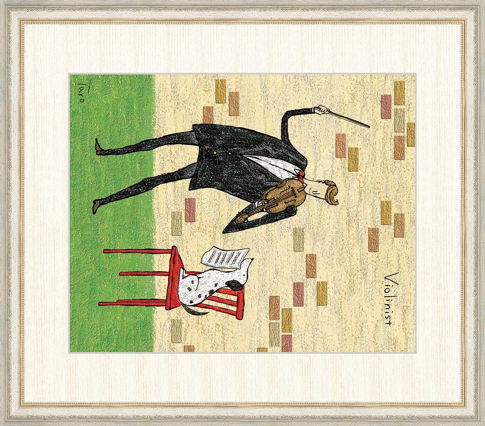 特別価格 その他 高精彩工芸画 手彩入り F8号 額外寸64x56cm バイオリニスト 橋北太郎 額付き タテ長の絵 おしゃれ 演奏家 人物画 複製画 Dgb Gov Bf