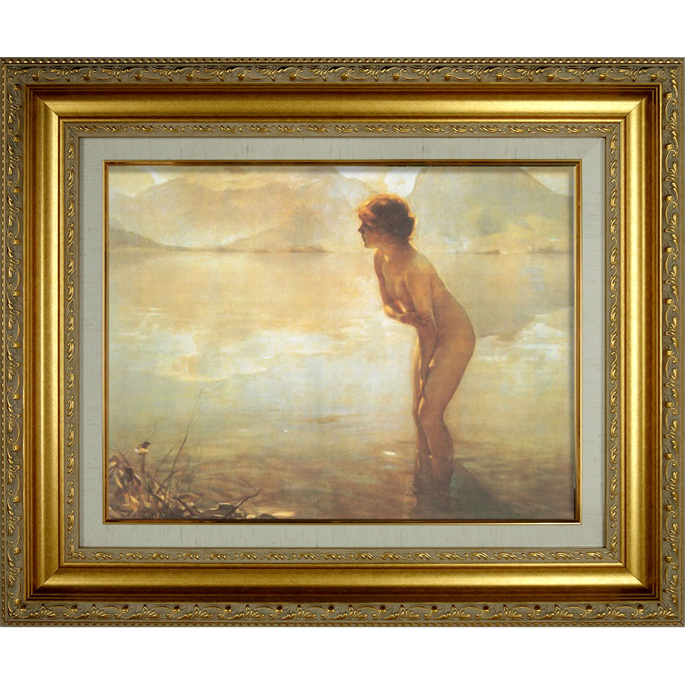 絵画 F6号 シャバ 9月の朝 複製画 世界の名画 額入り 人物画 フランスの画家 裸婦 September Morn メトロポリタン美術館(米)所蔵