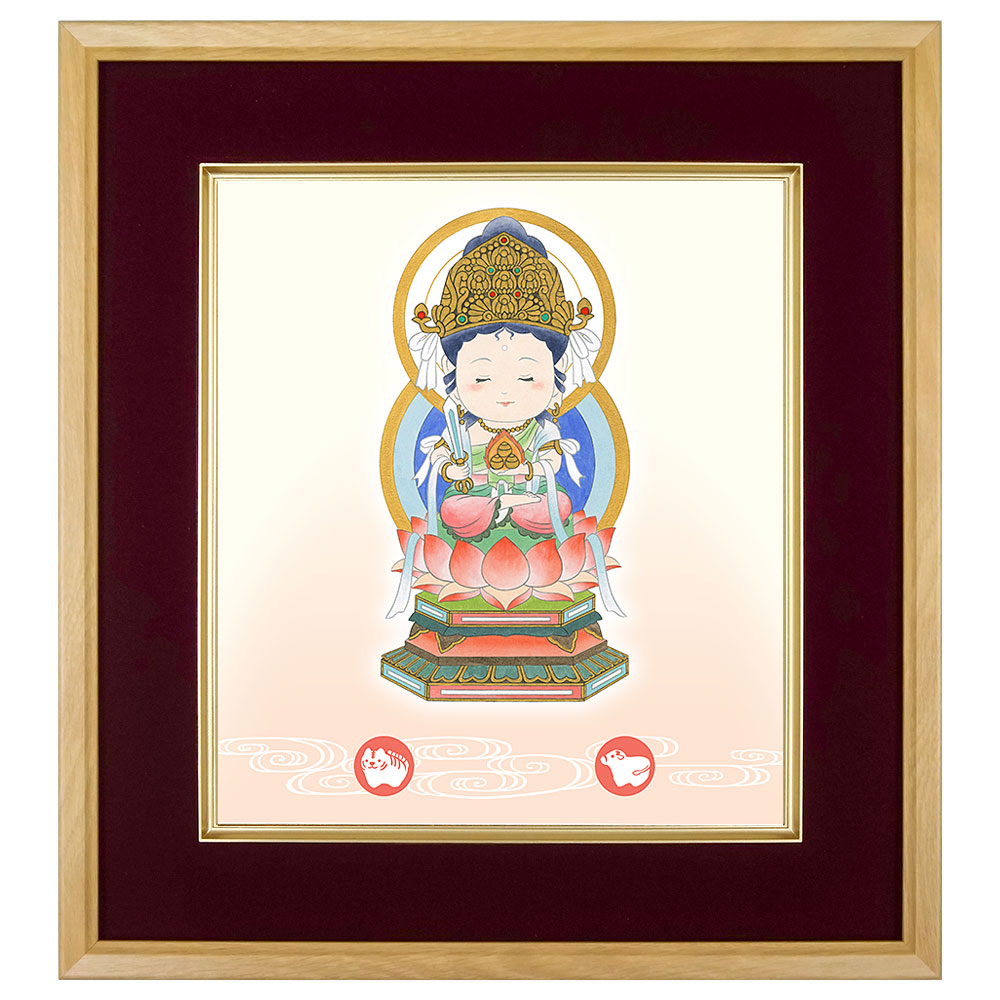 虚空蔵菩薩　丑(うし)年・寅(とら)年生まれの守り御本尊　白木由希／筆　ほっこり十二支お守り本尊　複製画　色紙額　額入り　うし年　とら年　牛　寅　トラ　生まれ年の守護仏　ご本尊　絵画　日本画　仏画　美術品