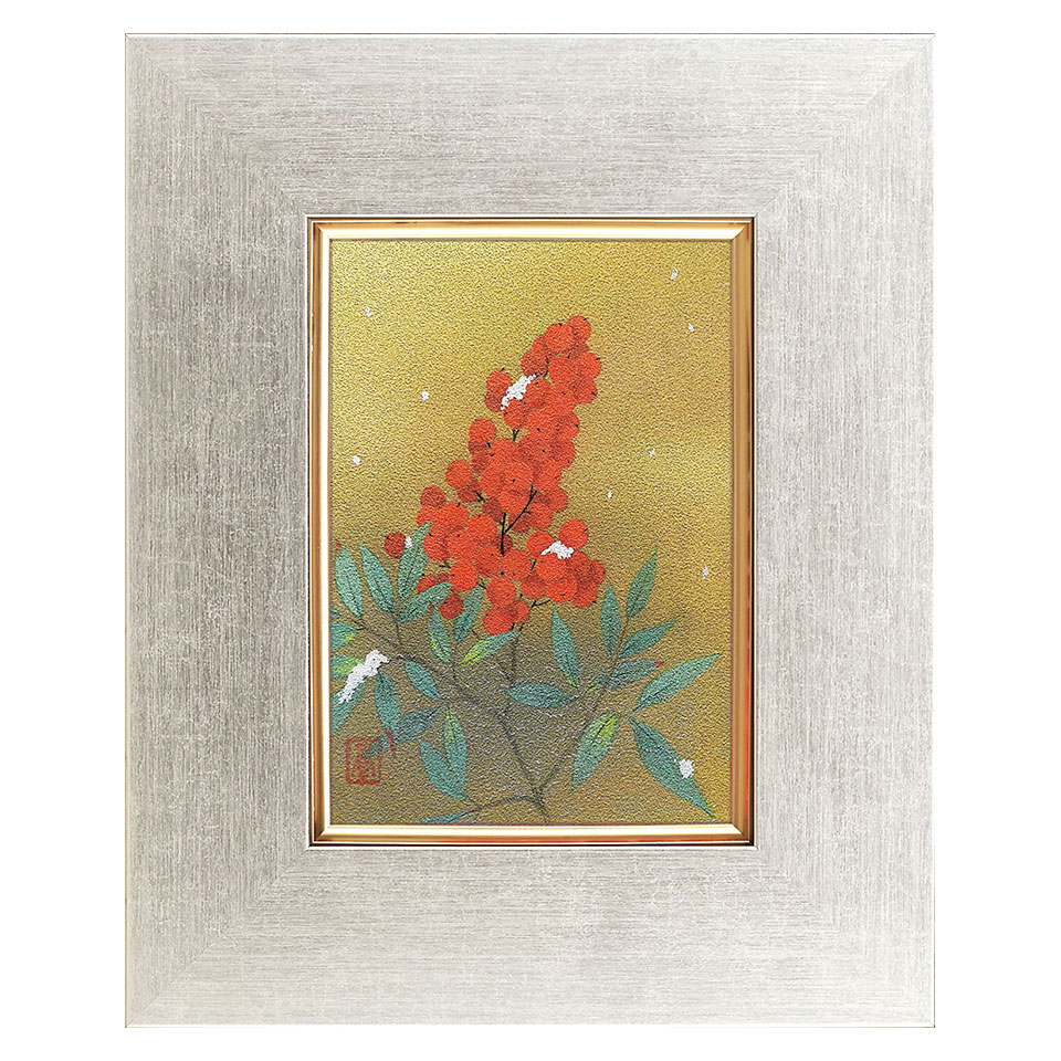 日本画 植物の絵 木製フレーム付き 絵画 額入り 壁掛け F6 鈴木 みこと 大きな木の風景 複製画 1枚
