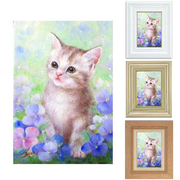 猫の絵　肉筆　手描き 楽天市場】油彩画 SM号 絵画 なかよし 星野歩 手描き 額付き