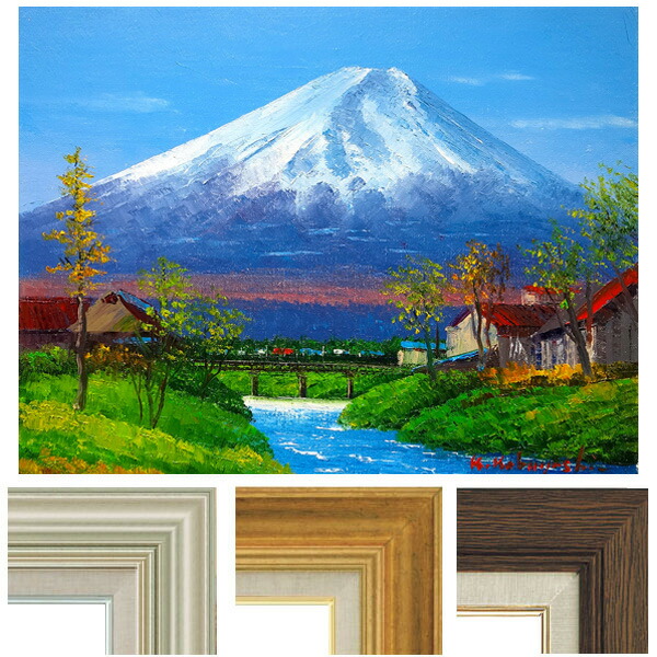 油彩画/風景画　山梨県　忍野村にて　田舎　富士山　茅葺き屋根 油彩画/風景画 山梨県 忍野村にて 田舎 富士山 茅葺き屋根 美術品・