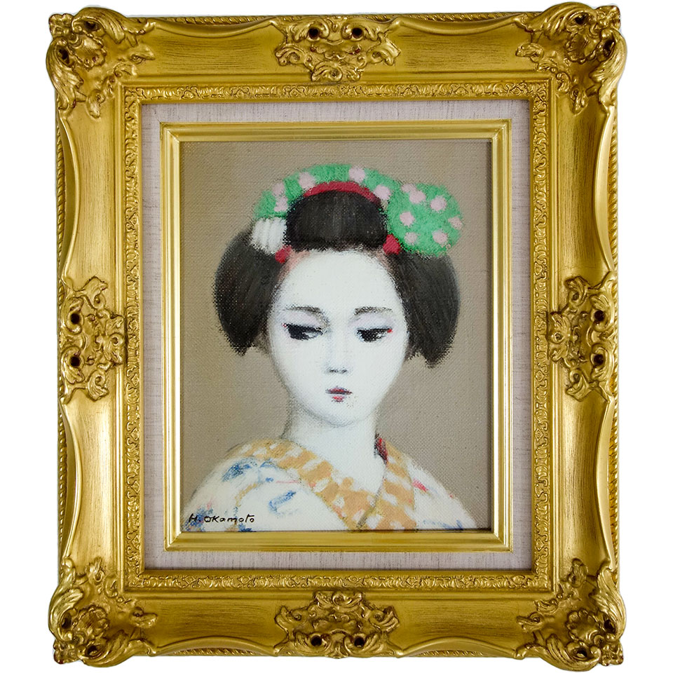 油彩画　岡本半三 「舞妓」 F3号　額付き　油絵　真筆　肉筆画　手描き　美品です　人物　美人画　大正～昭和期の洋画家｜やまとや画廊