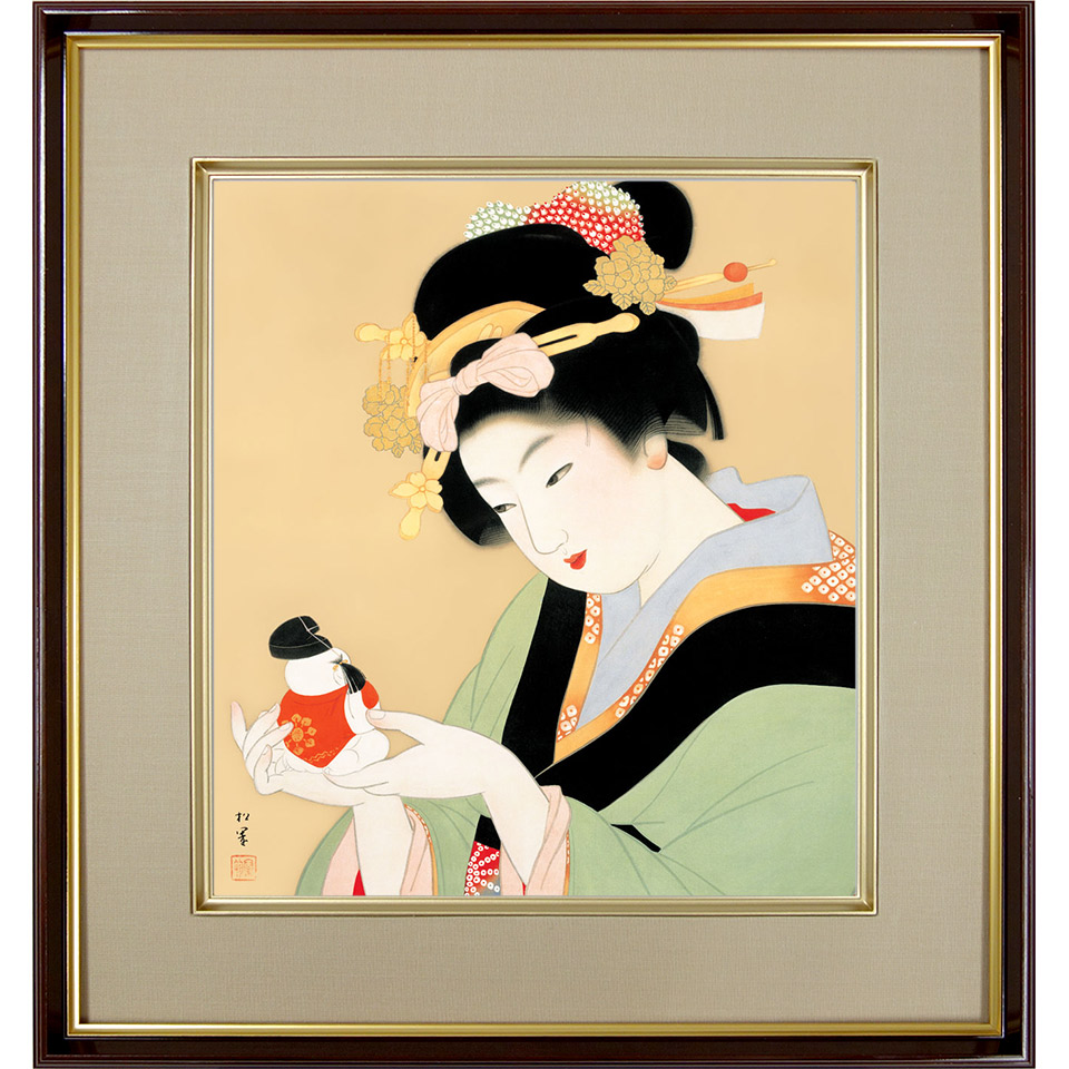 楽天市場】上村松園「序の舞」複製画 額入り 色紙額 特殊工芸画