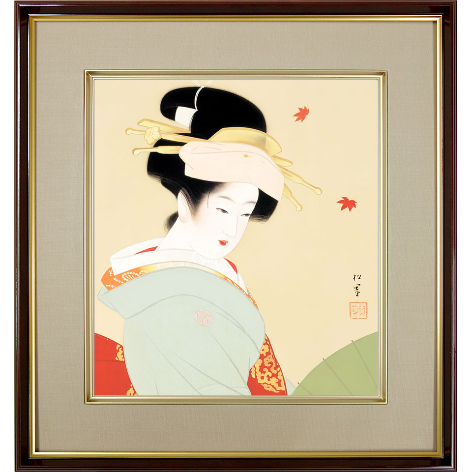 楽天市場】上村松園「序の舞」複製画 額入り 色紙額 特殊工芸画