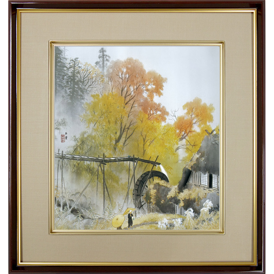 河合玉堂　複製画　額装 川合玉堂 「花筏」F8号（額外寸61x50cm） 高精彩工芸画 複製画 額
