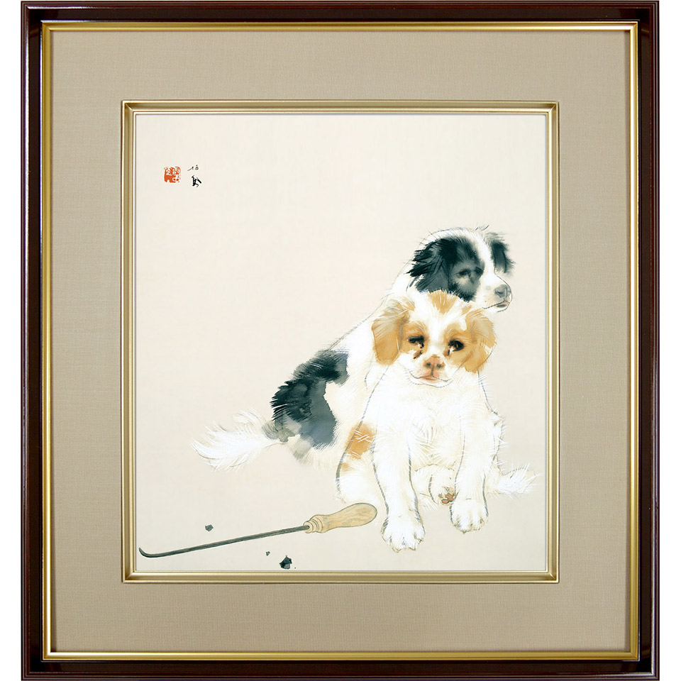 楽天市場】竹内栖鳳「班猫」 複製画 額入り 色紙額 特殊工芸画