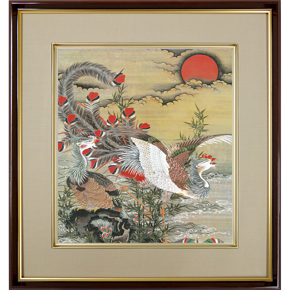楽天市場】伊藤若冲「老松白鳳図」複製画 額入り 色紙額 特殊工芸画