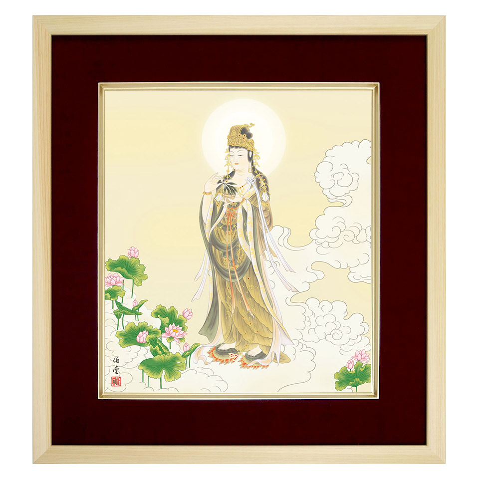 楽天市場】仏画「龍上観音」 北条裕華／筆 複製色紙額 特殊工芸画 額