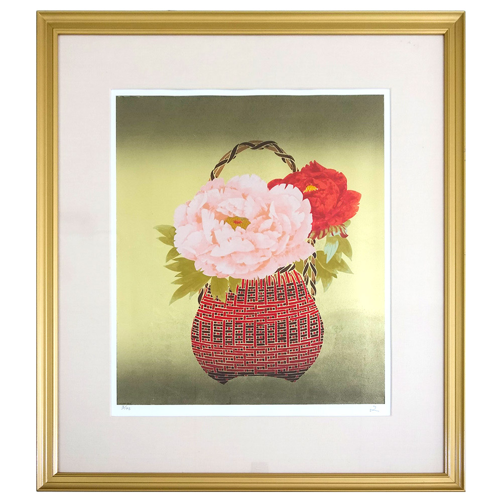 真品保証　堀文子リトグラフ　金箔　「ウルビーノの壺」 花　インテリア　飾り　版画 真品保証 堀文子リトグラフ 金箔 「ウルビーノの壺」 花 インテリア