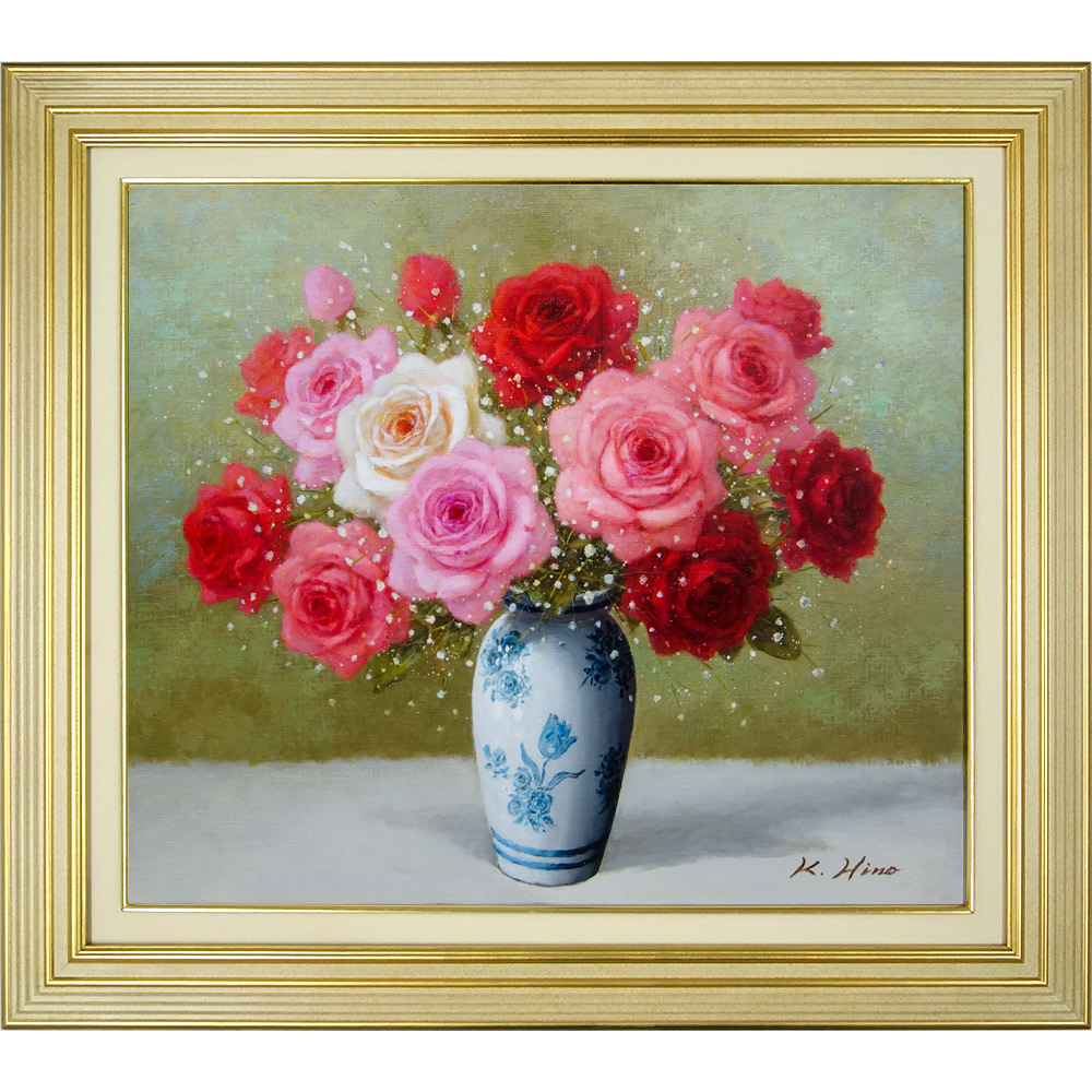 セール＊薔薇の油絵　額つき agmotokawa_tanakakiyosi-