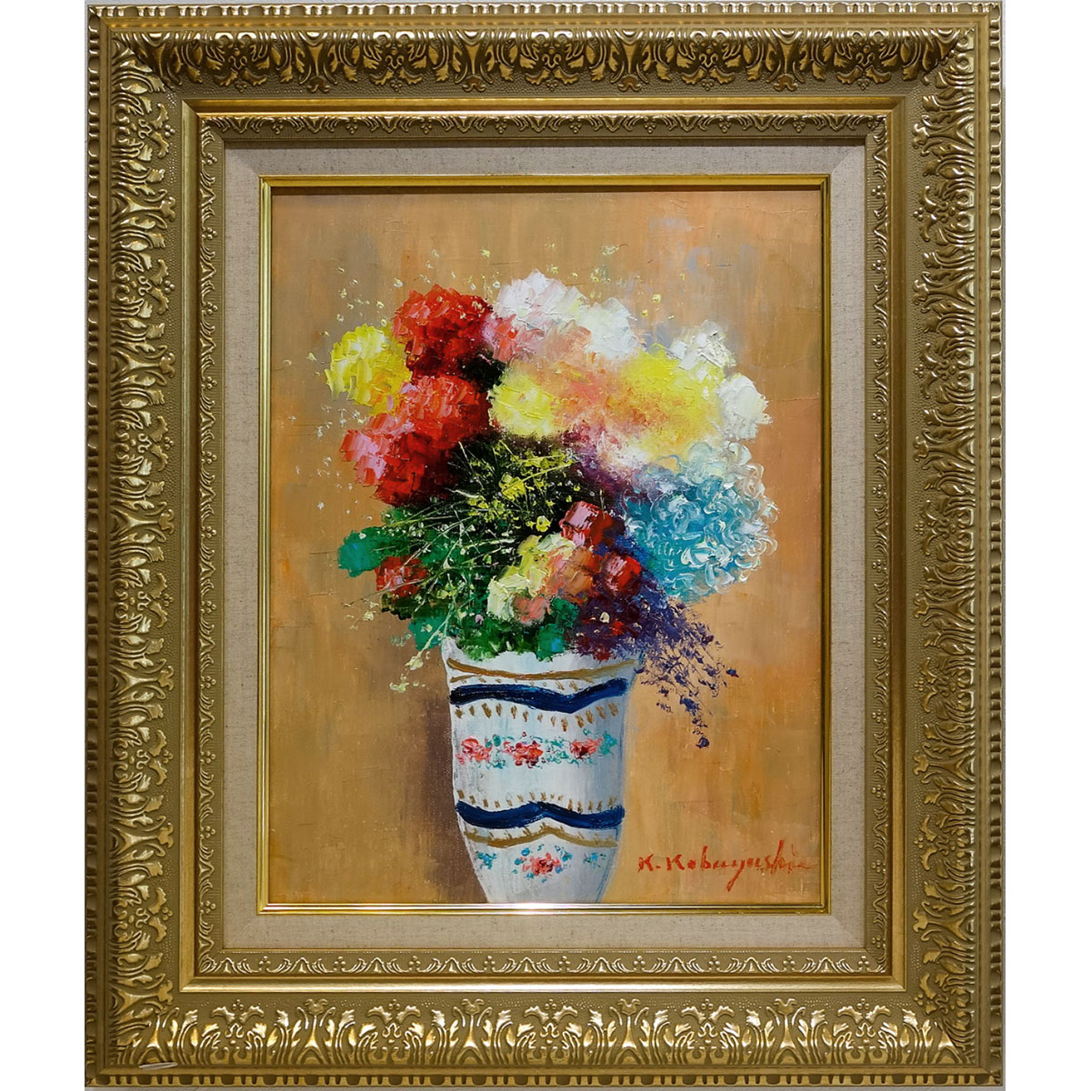 森久　油彩画 備前焼と椿　アンティーク　絵画　花 メール便不可】 備前焼と椿 油彩画 森久 アンティーク 色づき 花