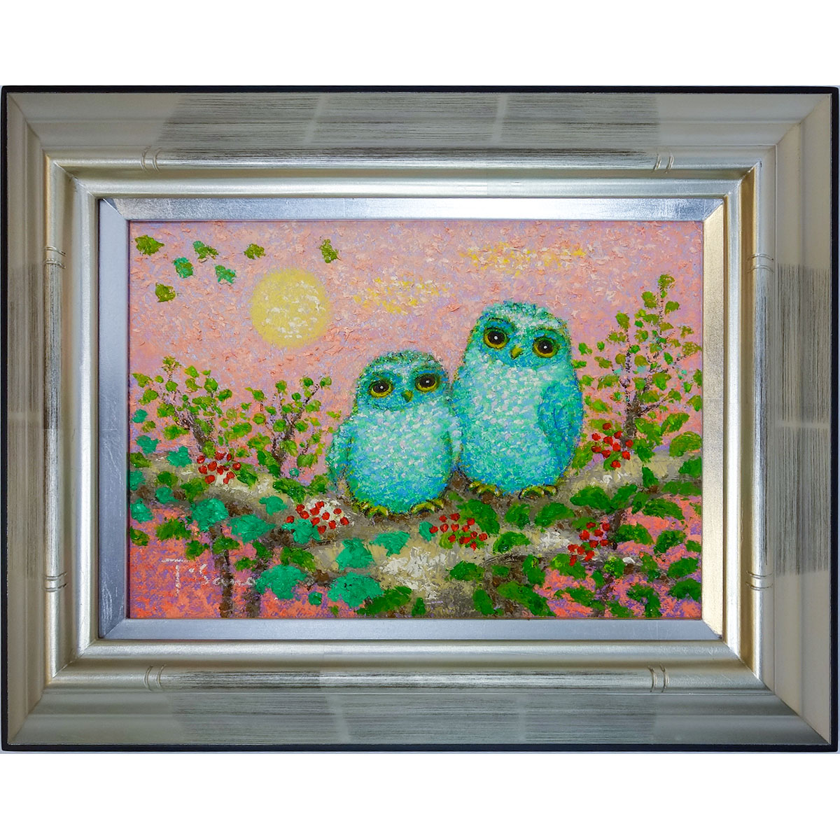 楽天市場】油彩画 SM号 佐野千恵子「満月のふくろう」 油絵 額