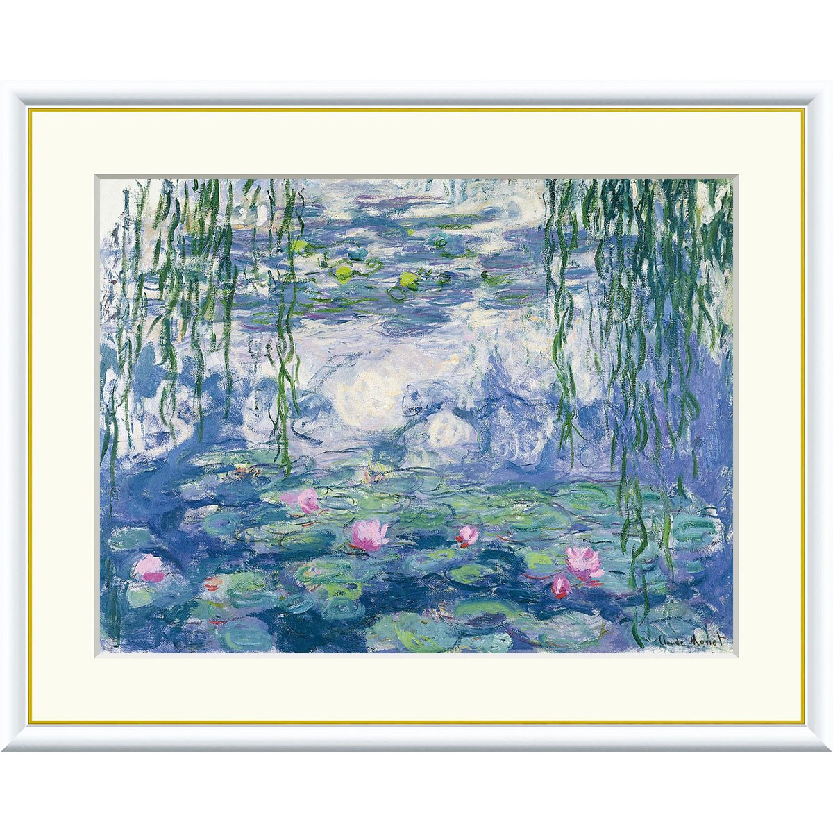 モネ　睡蓮(1908) 複製ポスター　額付　メディウム加工 モネ 睡蓮(1908) 複製ポスター 額付 メディウム加工