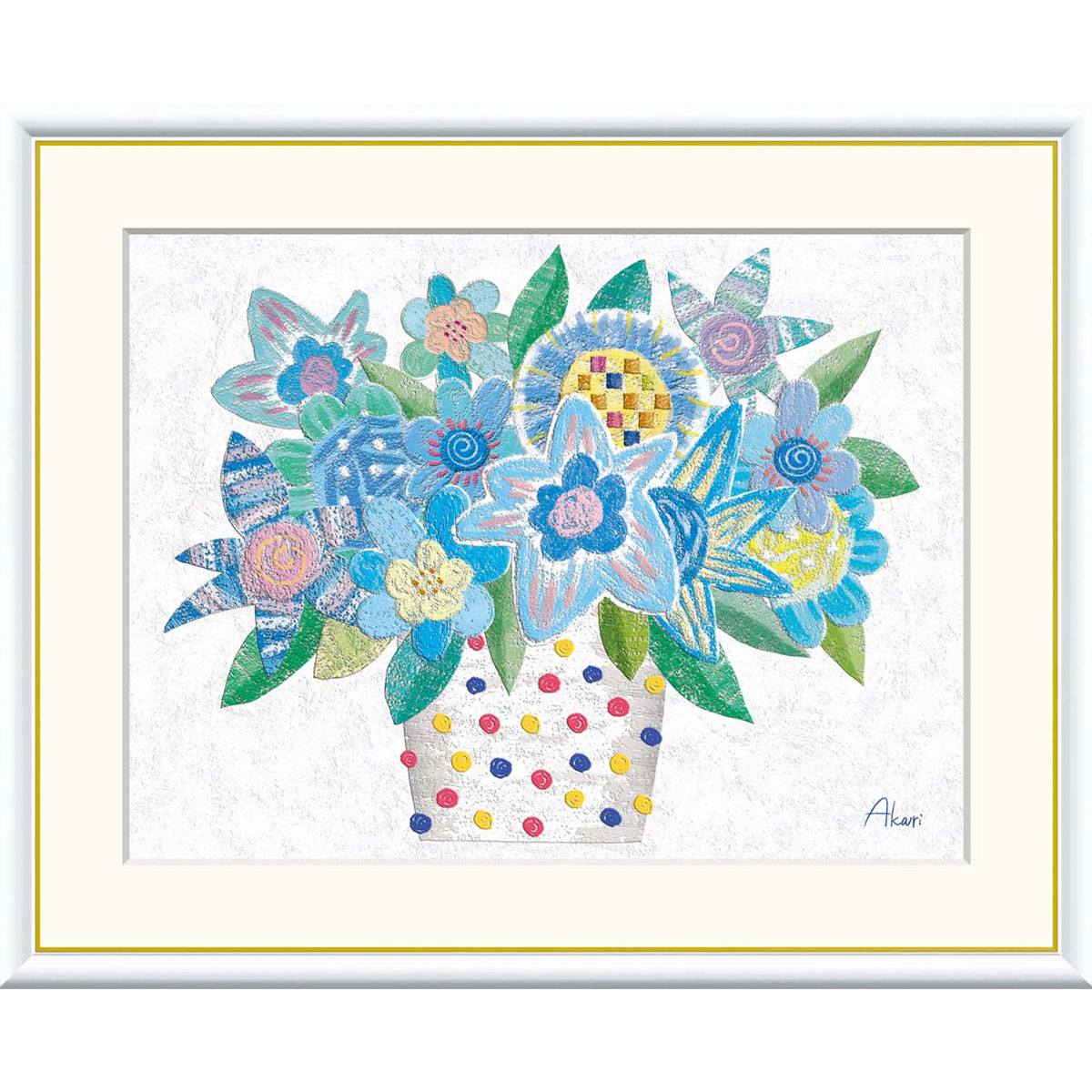 春田あかり 「ブルームーン」 F8号（額外寸61ｘ49cm） 高精彩工芸画　額付き　複製画　静物画　花風水　開運画　かわいい　花の絵　ブーケ