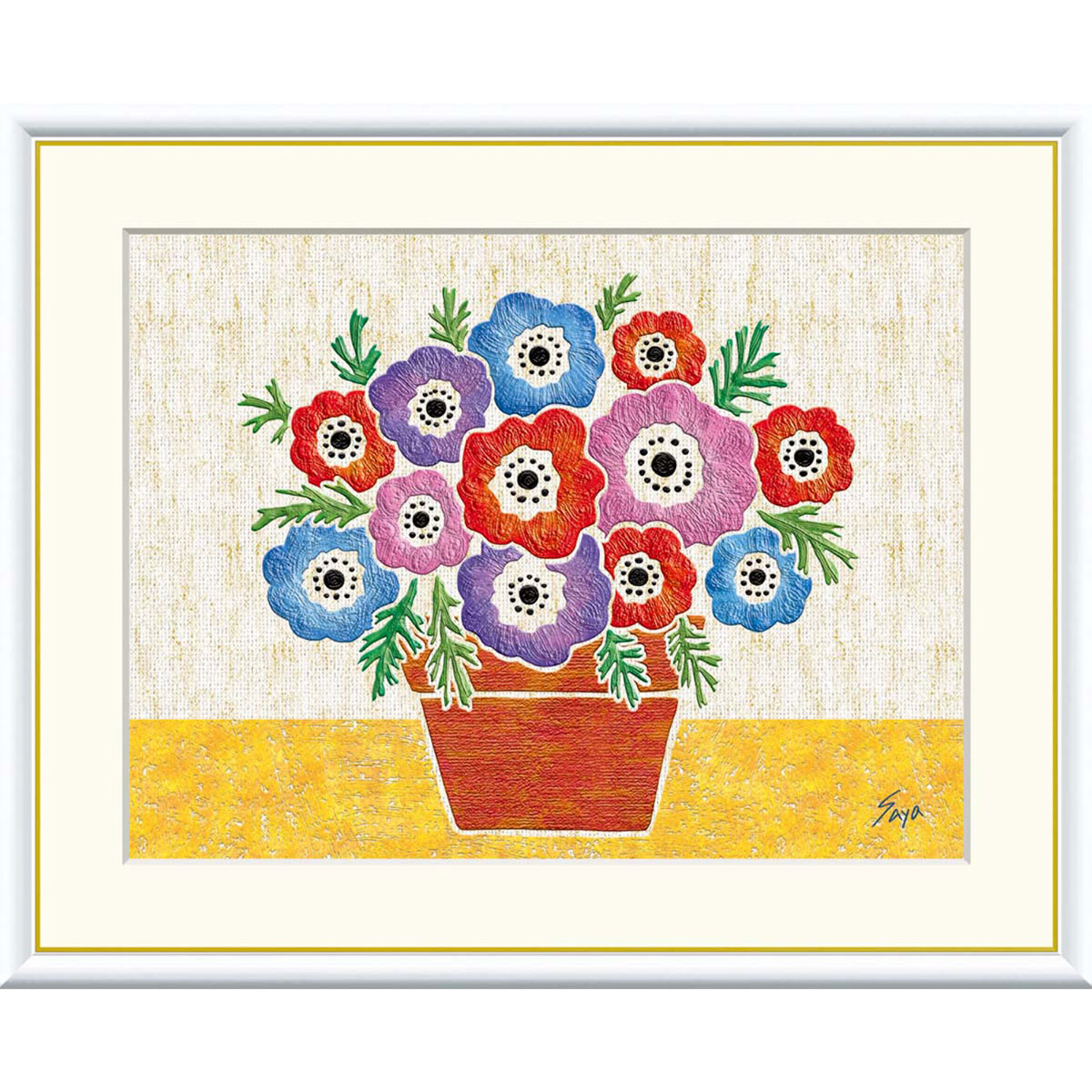 佐藤沙耶 「アネモネ」 F8号（額外寸61ｘ49cm） 高精彩工芸画　額付き　複製画　静物画　風水　開運画　カラフルな花　花言葉は「はかない恋」
