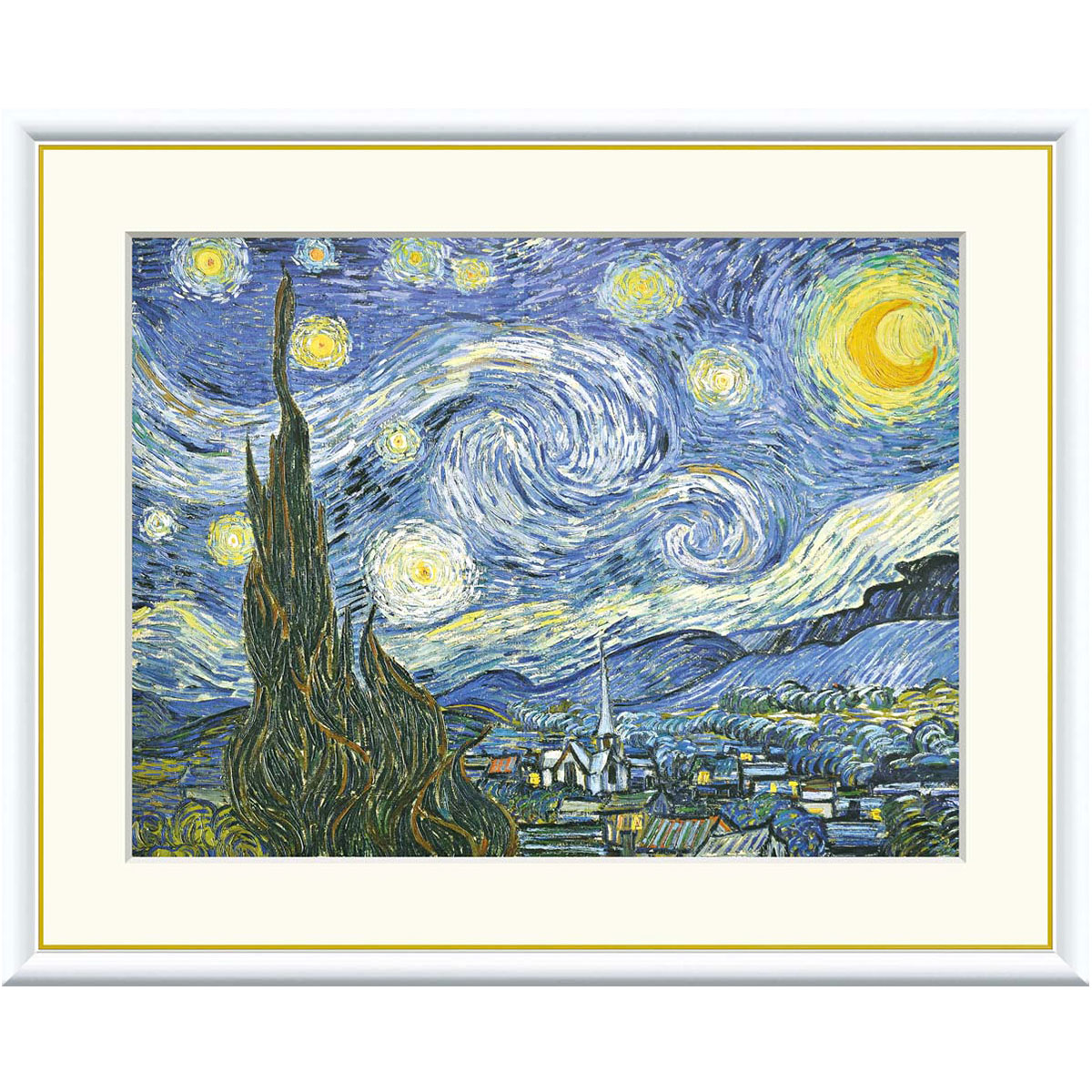 ★秀作★手書き油絵 ゴッホ 星月夜 額付 絵画 インテリア 油彩画 ☆秀作☆ 手書き油絵 ゴッホ 星月夜 額付 絵画 インテリア 油彩