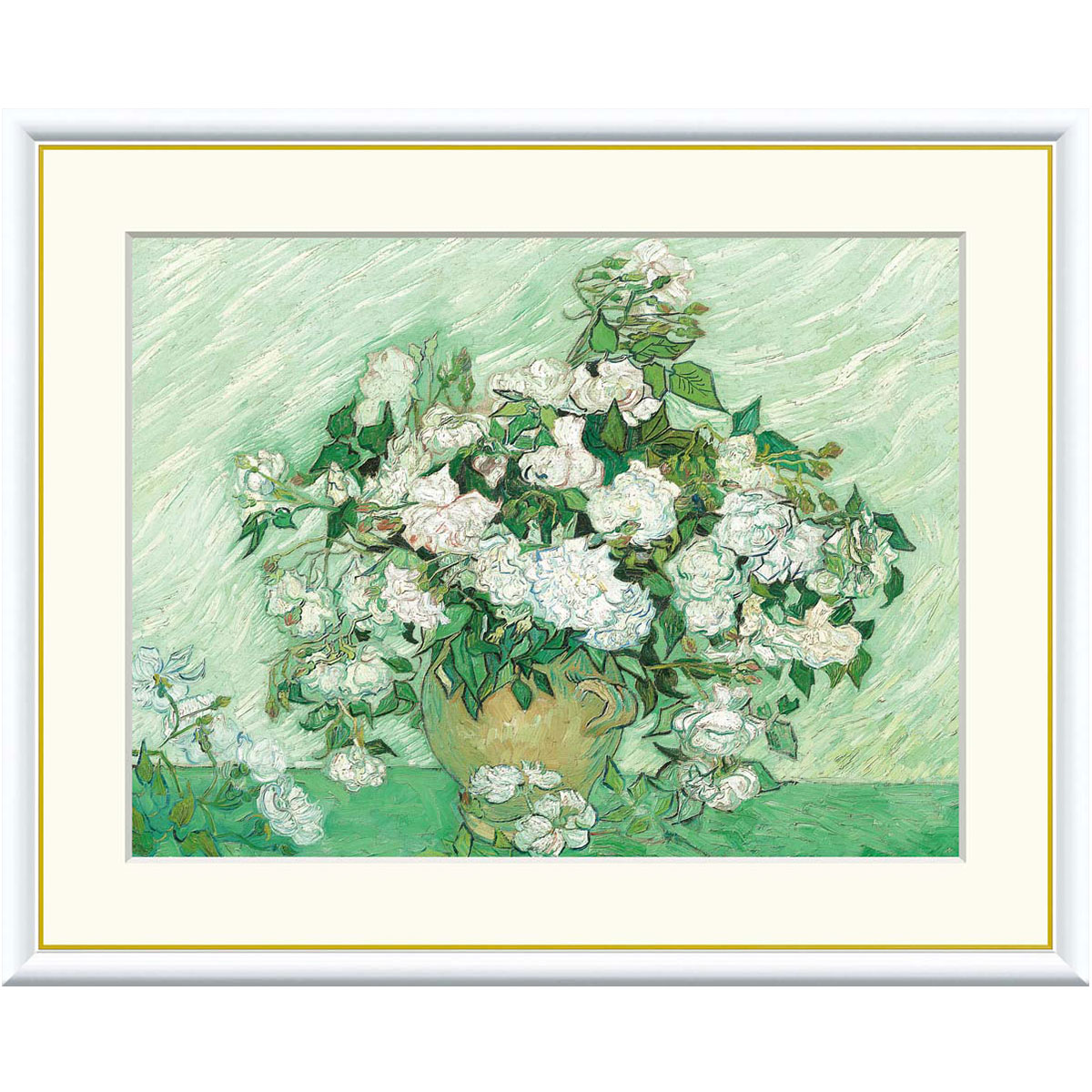 ゴッホ 「薔薇」 F8号（額外寸61x49.5cm） 高精彩工芸画＋手彩入り 額付き 複製画 作品 絵画 美術品 アート ポスト印象派 静物画 植物 国立西洋美術館所蔵 オランダの画家｜やまとや画廊