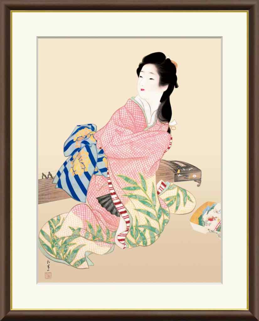 美品 掛け軸 上村松園筆「娘深雪」美人画 シルクスクリーン 足立美術館 美品 掛け軸 上村松園筆 美人画 朝顔日記 娘深雪 シルク