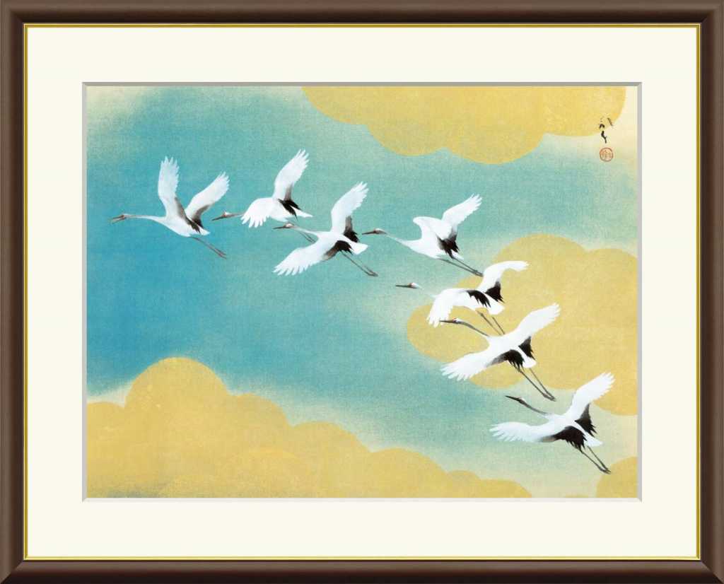 川端龍子　絹本色紙画【木版画手彩色花鳥12ヶ月】桐共箱　三越鑑製目録有　EA 川端龍子「百合」複製画 額入り 色紙額 特殊工芸画 山ユリ