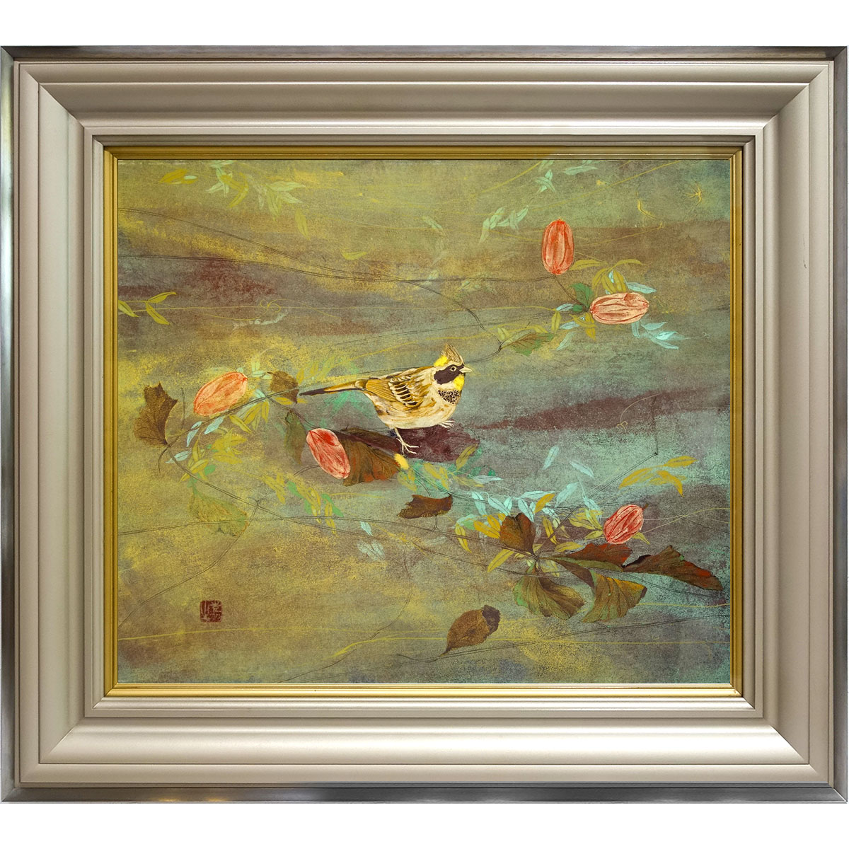 楽天市場】絹本 肉筆画 額装 「 満秋 」 70×62cm 日展入選画家