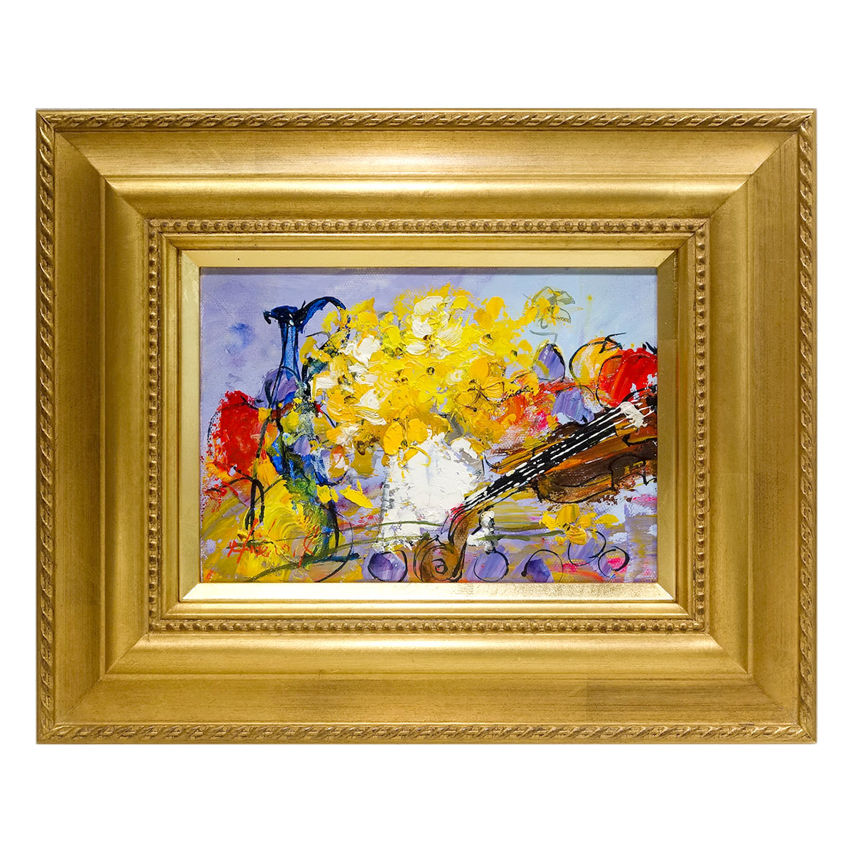 絵画・額縁・油絵・池田 秀郎・新品未使用・楽器と花・美術品・インテリア・雑貨 池田秀郎「静物」油絵・F6号 絵画買取・販売の小竹美術