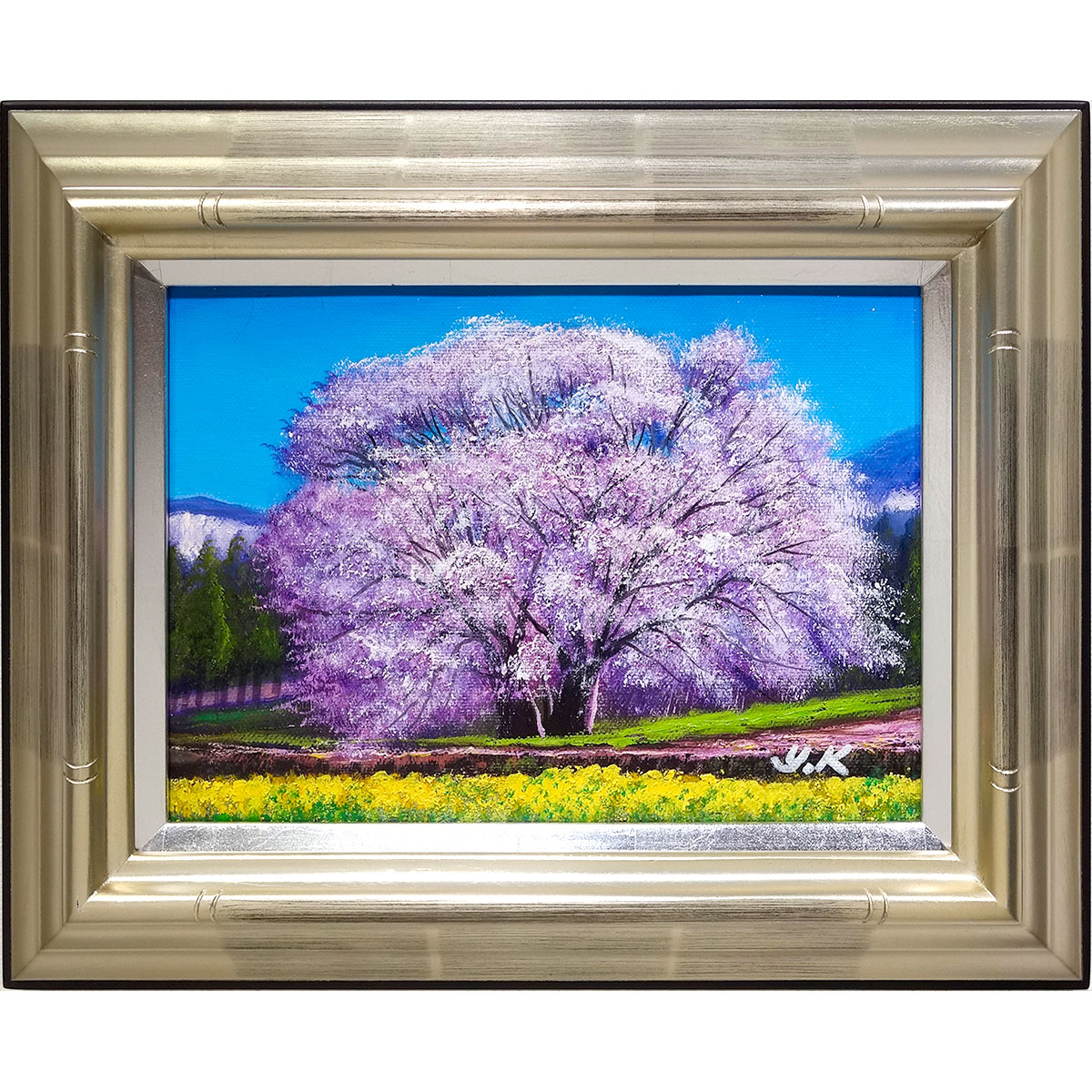 楽天市場】油彩画 木村由記夫 「忍野富士に桜」 F10号 額付き 油絵